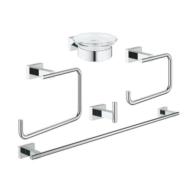 Комплект аксесоари за баня GROHE Essentials Cube 5в1 40758001 от Роско. Аксесоари за баня, Произведено в Германия. Гаранция 5 години.