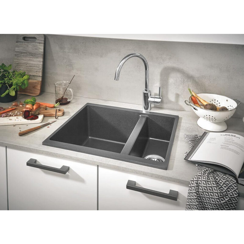 Композитна мивка за кухня 55.5х46см с 2 корита сив гранит GROHE K500 31648AT0