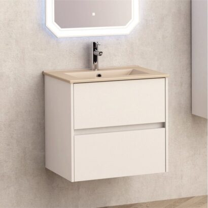 Конзолен PVC шкаф за баня 60см ICP 5955 с мивка бежов мат ICC 6066BG