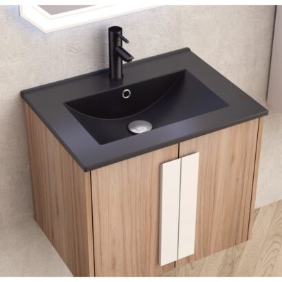 Конзолен PVC+PLYWOOD шкаф за баня 61см BG 6451-1 + 5953B-2 ЧЕРЕН МАТ