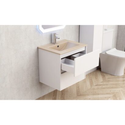 Конзолен PVC шкаф за баня 60см ICP 5955 с мивка бежов мат ICC 6066BG