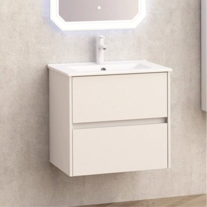 Конзолен PVC шкаф за баня 60см BG 5955 + МИВКА ICC 6066 / 4661 БЯЛ ГЛАНЦ