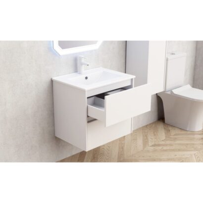 Конзолен PVC шкаф за баня 60см BG 5955 + МИВКА ICC 6066 / 4661 БЯЛ ГЛАНЦ