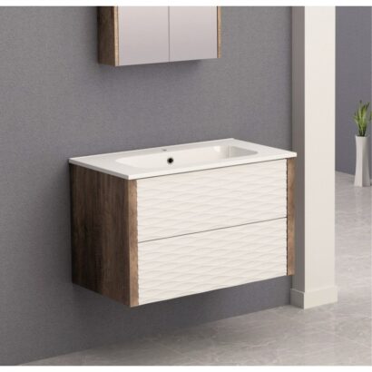 Конзолен PVC шкаф за баня 80см ICP BG 8043 + МИВКА ICC 8066 БЯЛ ГЛАНЦ