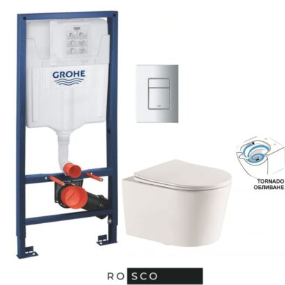 Комплект за вграждане GROHE Rapid SL с квадратен бутон и стенна тоалетна 49см Tornado ICC 4936