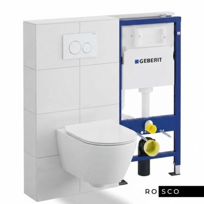 Комплект структура за вграждане GEBERIT DUOFIX DELTA с бял гланц бутон DELTA20 и стенна тоалетна чиния 52см TORNADO