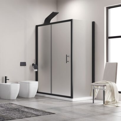 Душ кабина в различни размери, черен мат, 6мм матирано стъкло FLORA 500 & S-10 NERO ICY KARAG
