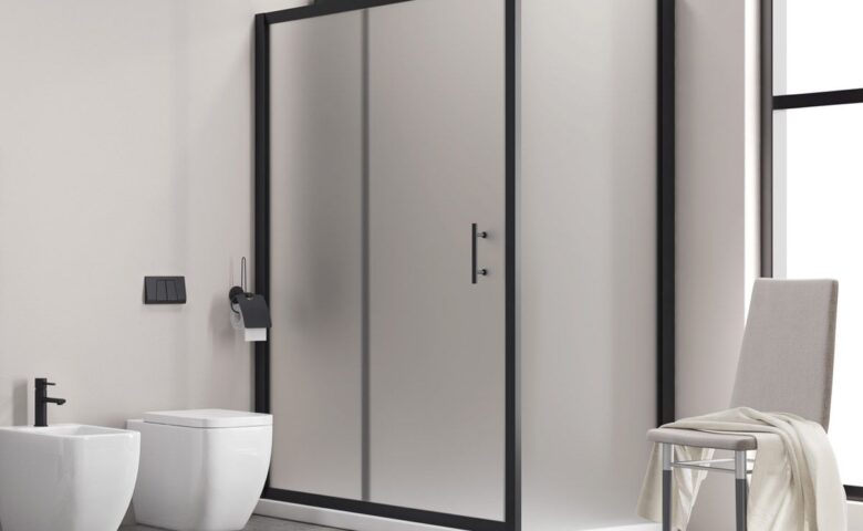 Душ кабина в различни размери, черен мат, 6мм матирано стъкло FLORA 500 & S-10 NERO ICY KARAG