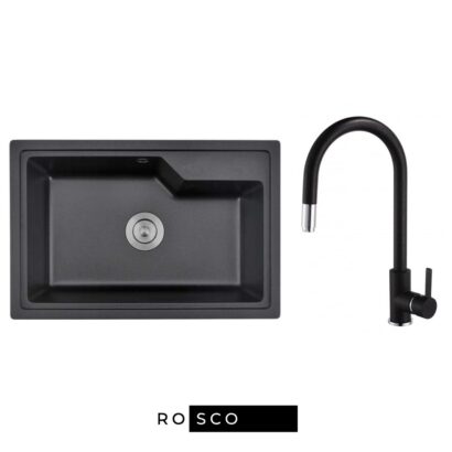 Комплект гранитна кухненска мивка 68x45 и смесител ICGS 8315 BLACK + 263006 BLACK