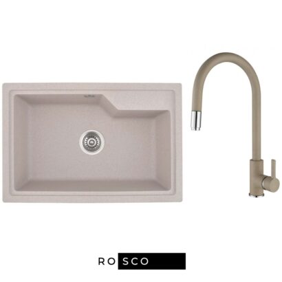 Комплект гранитна кухненска мивка 68x45 и смесител ICGS 8315 SAND + 263006 SAND