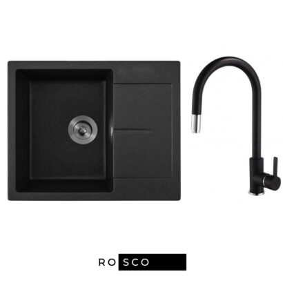 Комплект гранитна кухненска мивка и смесител 62x50см ICGS 8220 BLACK + 263006 BLACK
