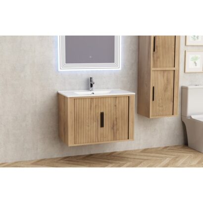 Конзолен шкаф за баня 80см AREZZO 8045 WOODEN + УМИВ.8066 БЯЛ