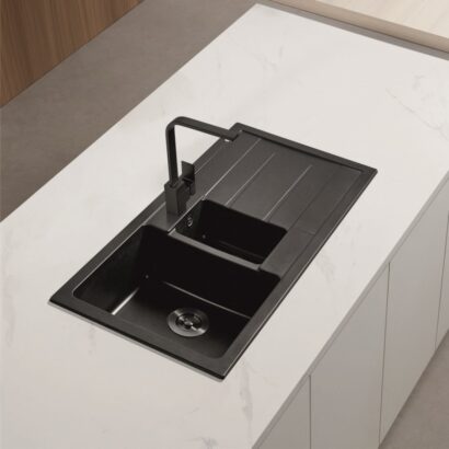Гранитна кухненска мивка 100x50 ICSG 8201 BLACK и смесител BG 8201 BLACK + 233010 BLACK