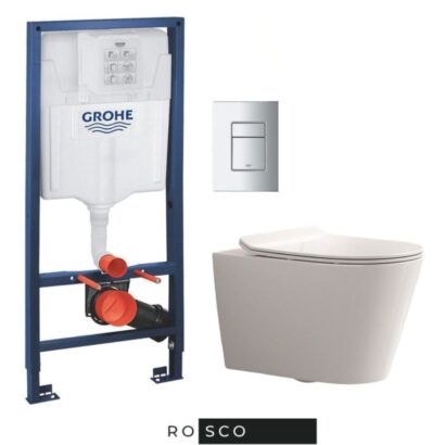Комплект структура за вграждане с квадратен хром бутон Rapid SL GROHE със стенна тоалетна чиния 52см TORNADO