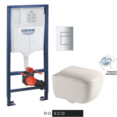 Комплект структура за вграждане с квадратен хром бутон Rapid SL GROHE със стенна тоалетна чиния 51см 5136 TORNADO