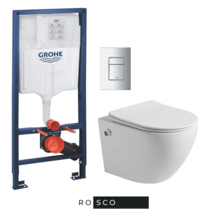 Комплект структура за вграждане Rapid SL GROHE с квадратен хром бутон и стенна тоалетна чиния с биде и смесител 49см 4937W BIDET