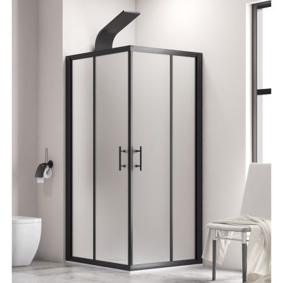 Квадратна душ кабина с матирано стъкло 90x90x190, 6мм FLORA 100 NERO ICY NANO KARAG