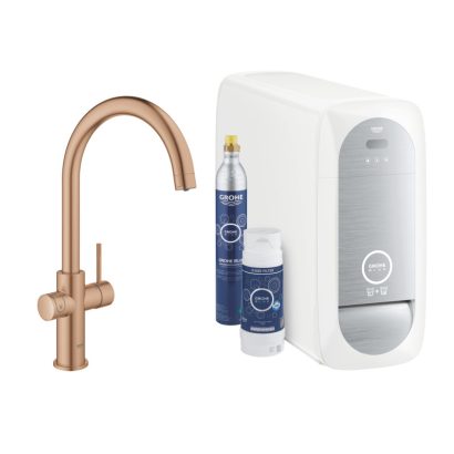 Филтрираща система със смесител в цвят Brushed warm Sunset за изстудена и газирана вода Blue Home GROHE 31455DL1