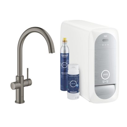 Филтрираща система със смесител в цвят Brushed hard graphite за изстудена и газирана вода Blue Home GROHE 31455AL1