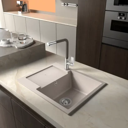 Комплект гранитна кухненска мивка и смесител 62x50см 8220 SAND + 718650 SAND