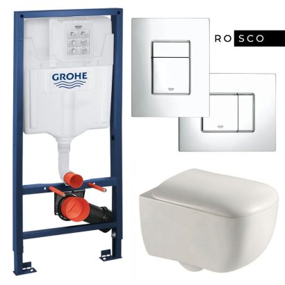 Комплект структура за вграждане GROHE Rapid SL с хромиран бутон и стенна тоалетна чиния 51см TORNADO