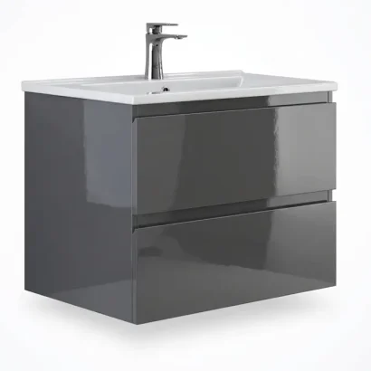 Конзолен PVC шкаф за баня гланцово сиво 60см GRANIX + УМИВ ICC 6066